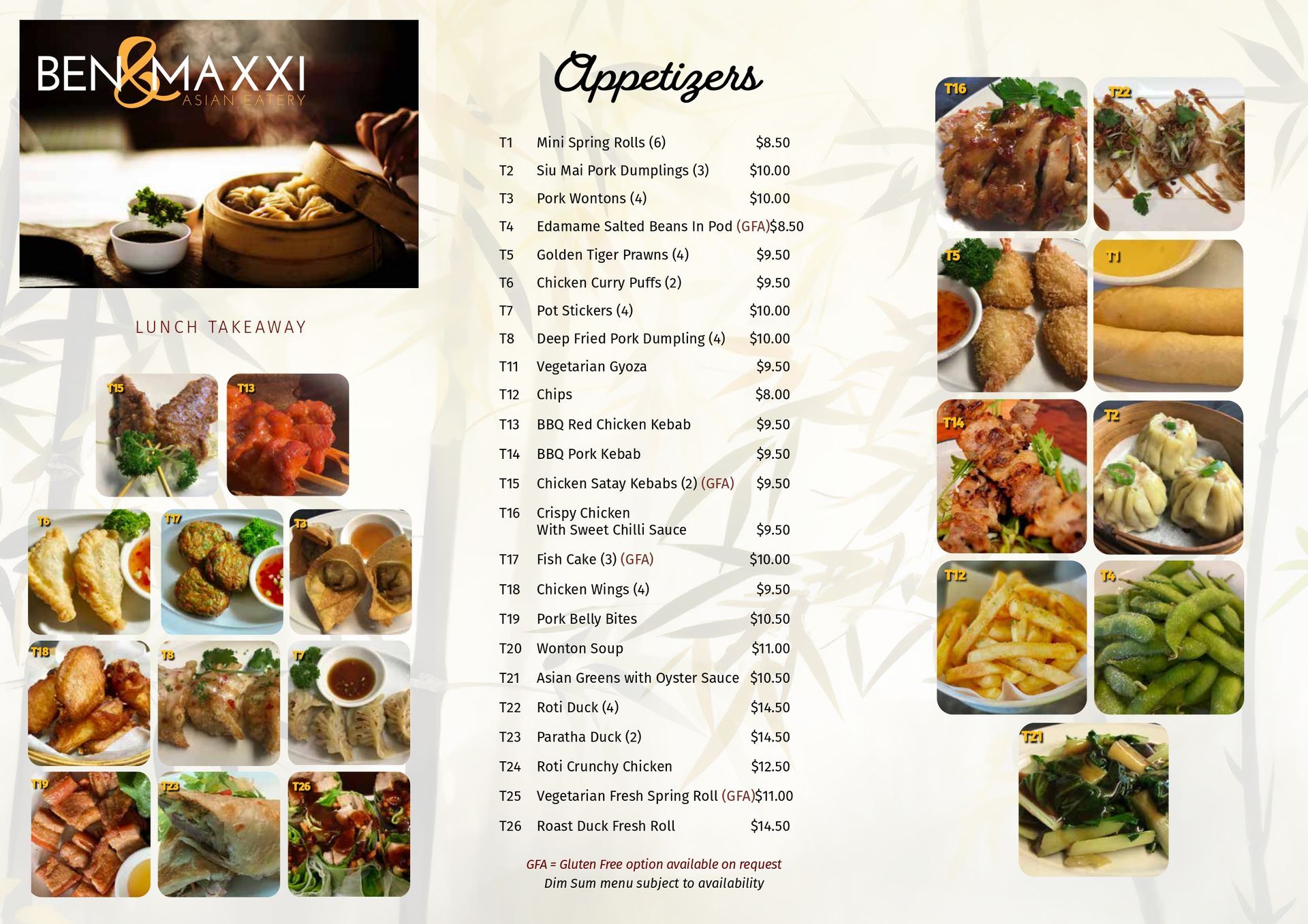 A menu for a restaurant with a variety of appetizers