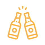 Two bottles of beer are toasting each other on a white background.