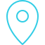 A blue map pin with a circle in the middle on a white background.