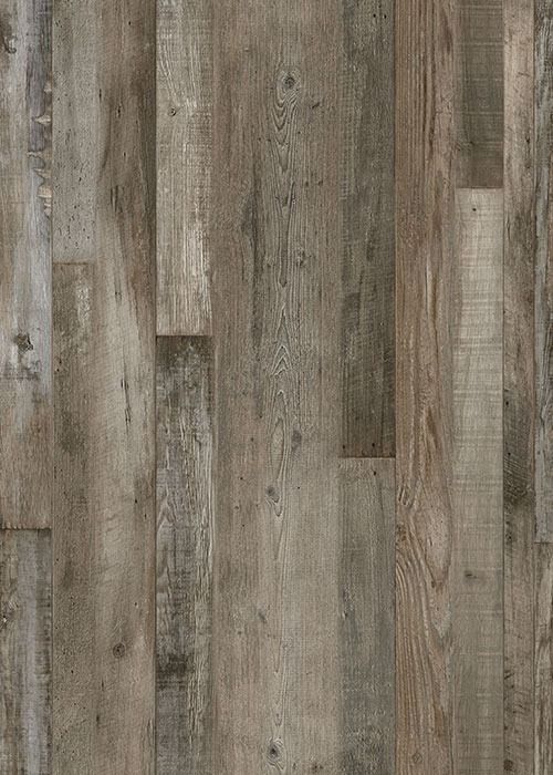 Wooden floorboards in various shades of brown and gray, creating a rustic appearance.