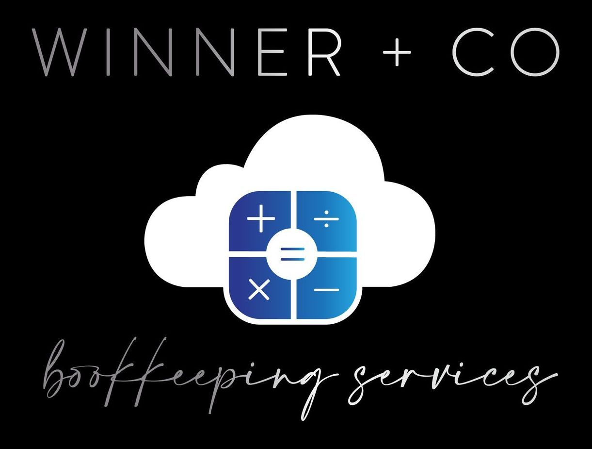 The logo for winner + co shows a cloud with a calculator inside of it.
