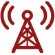 Red wireless broadcast tower icon with signal waves