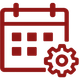 Red calendar icon with a gear, suggesting schedule or settings