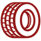Red line-art tire or wheel icon on a white background