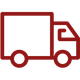 Red delivery truck icon in dark red outline on a white background