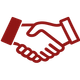 Red handshake icon with outlined hands in maroon and white