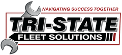 Tri-State Fleet Solutions logo with red and black text, gray wrenches, and “Navigating Success Together” tagline