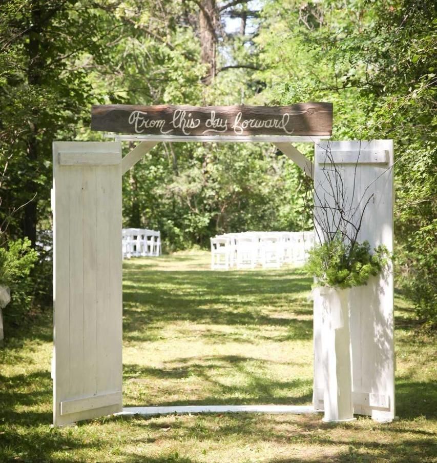 A white door with a sign that says from this day forward