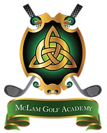 The logo for the mclam golf academy has a celtic knot on it.