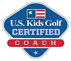 A u.s. kids golf certified coach logo on a white background.
