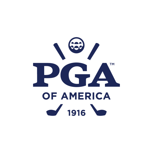 The logo for the pga of america is blue and white