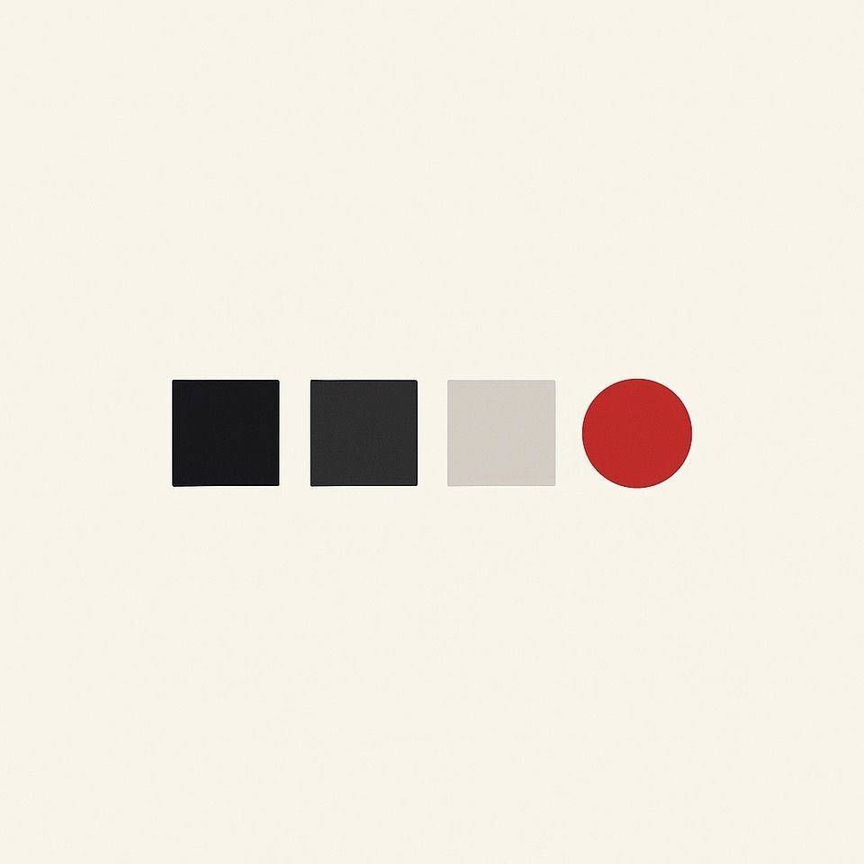 A black , white , and red circle on a white background.