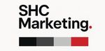 The logo for shc marketing is black and red with a palette of colors.