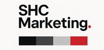 The logo for shc marketing is black and red with a palette of colors.