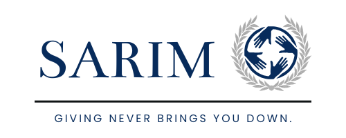 The logo for sarim is giving never brings you down.