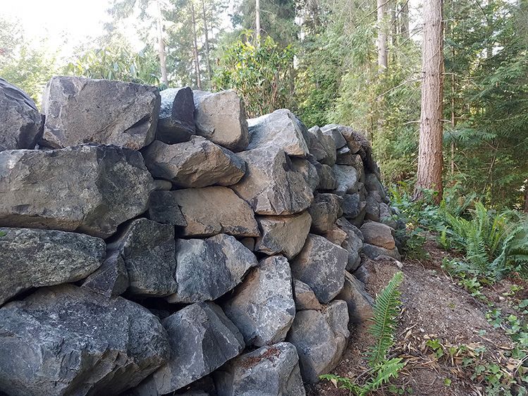 A pile of rocks sitting on top of each other in the middle of a forest.