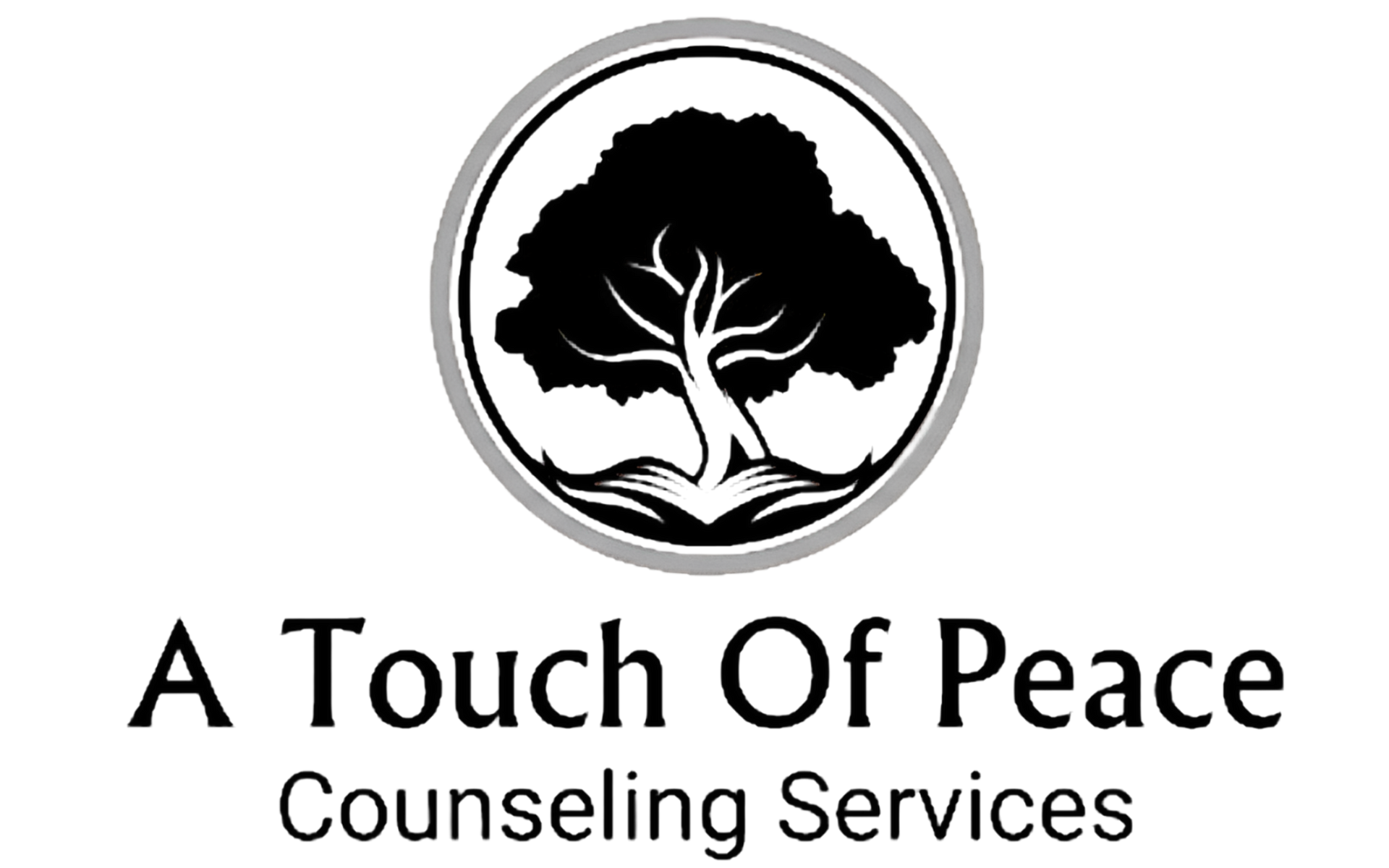 A Touch Of Peace Counseling Services logo with a black tree inside a circle