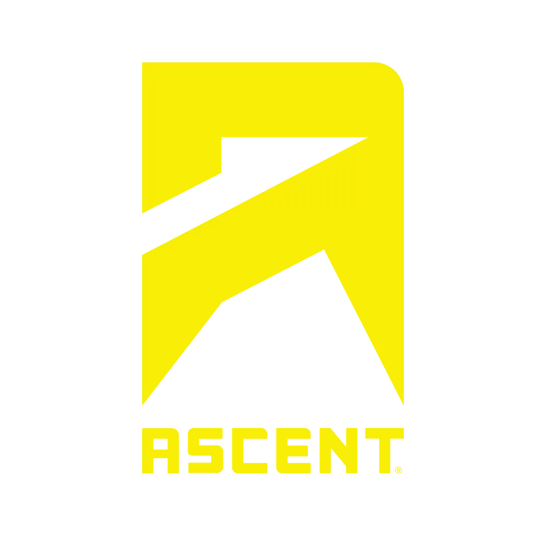 Yellow and white logo with a stylized upward arrow and