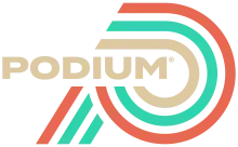 Podium logo: Wordmark beside a colorful, stylized