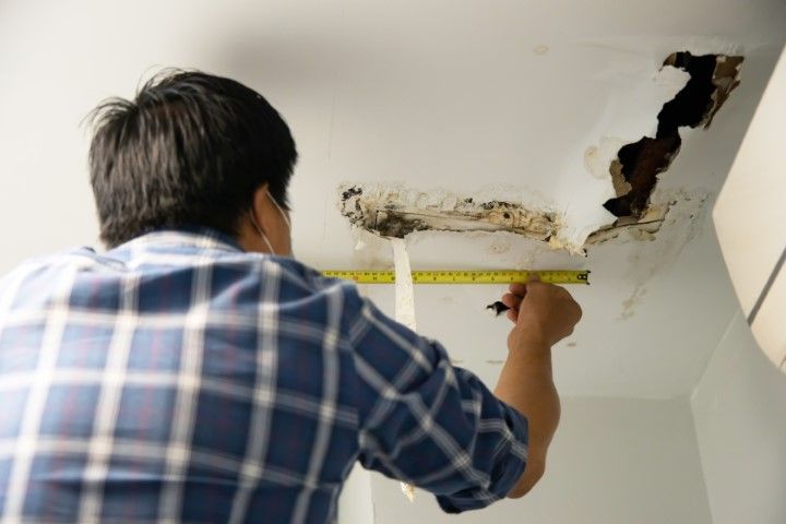 Technician restoring Citrus Park, FL residential ceiling damaged by leaking pipes
