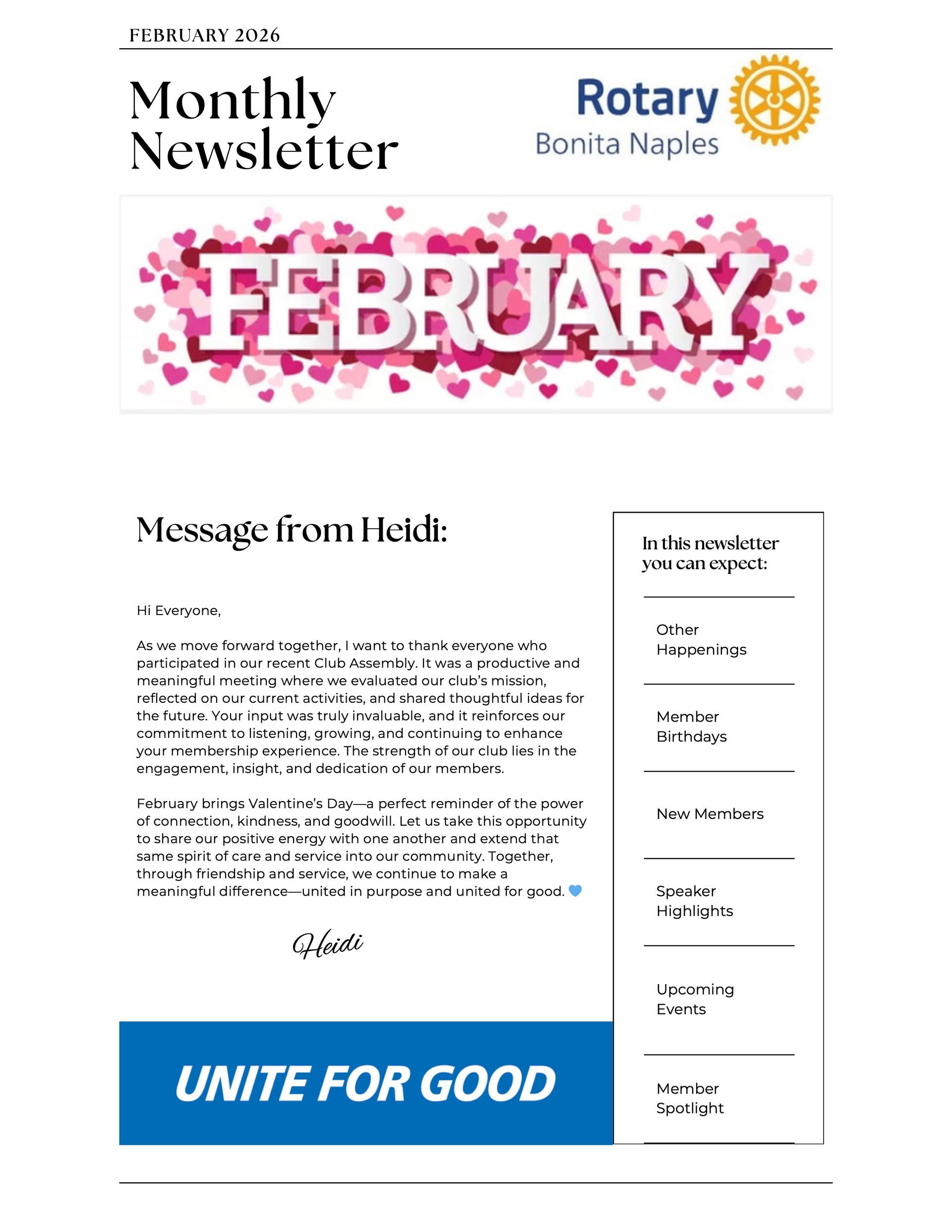 A monthly newsletter from the rotary club of buena naples