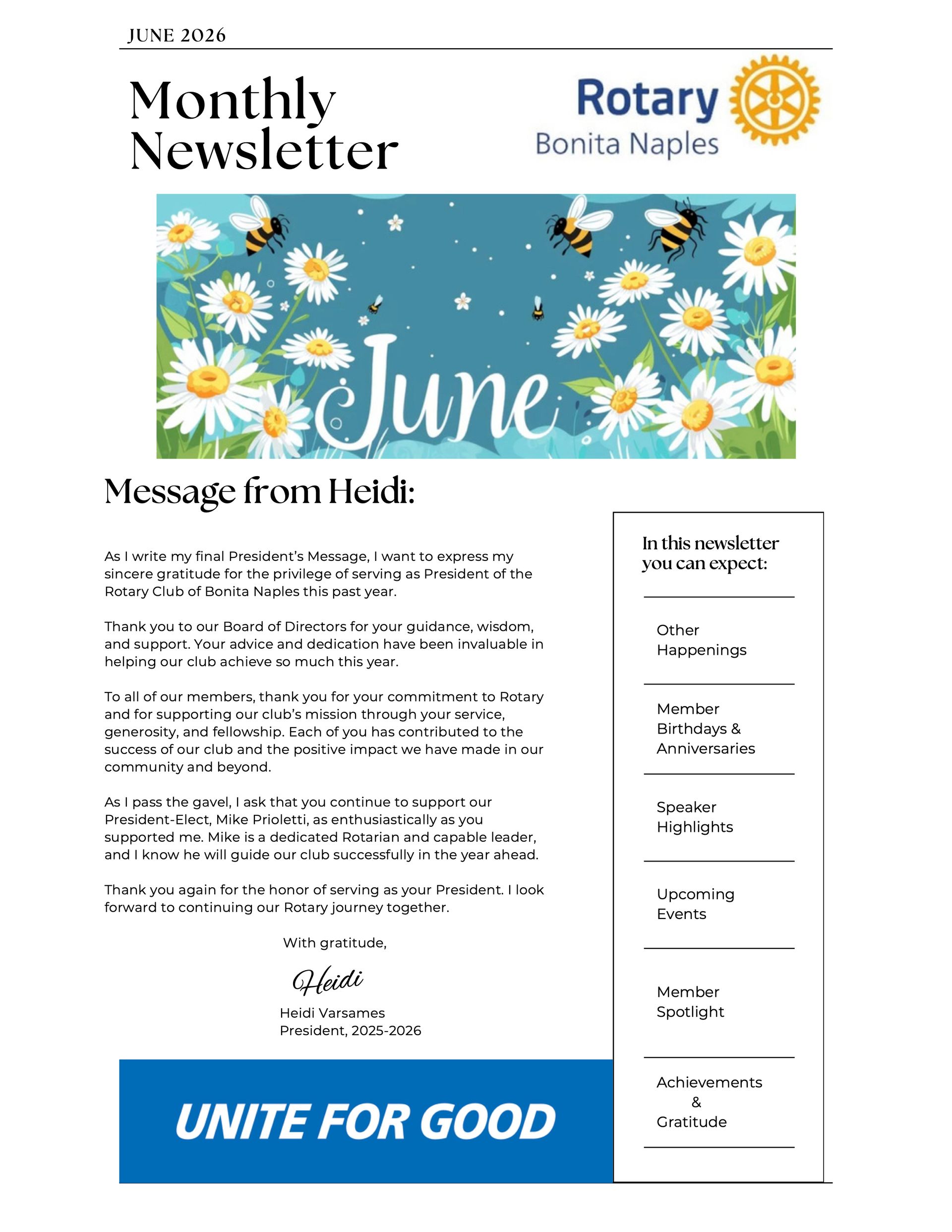 A monthly newsletter from the rotary club of buena naples