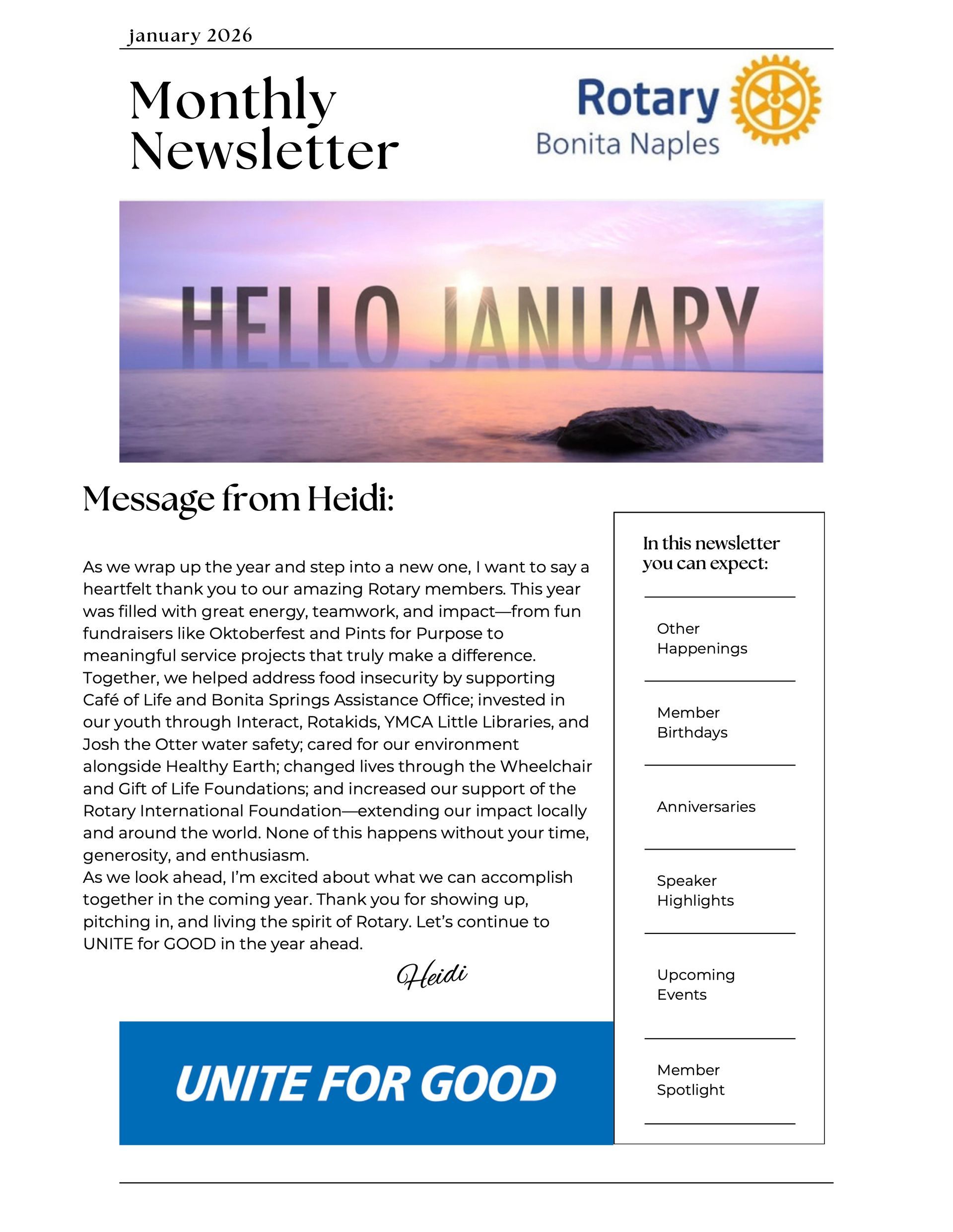 A monthly newsletter from the rotary club of buena naples