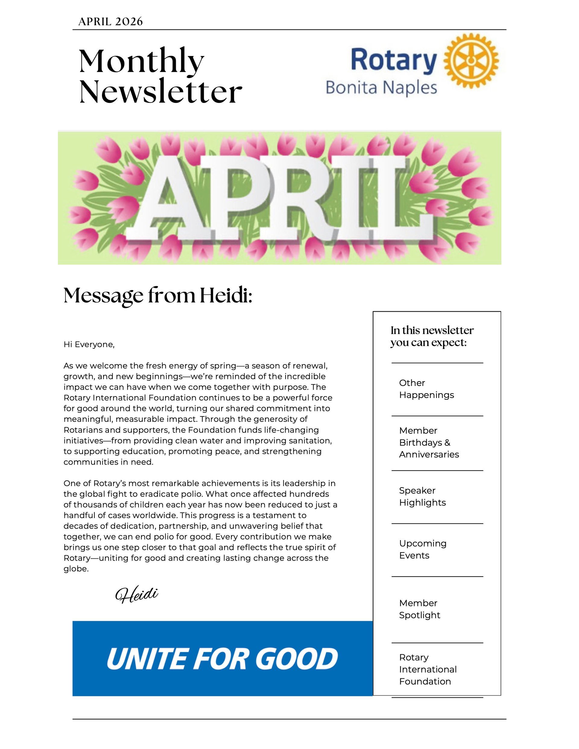 A monthly newsletter from the rotary club of buena naples