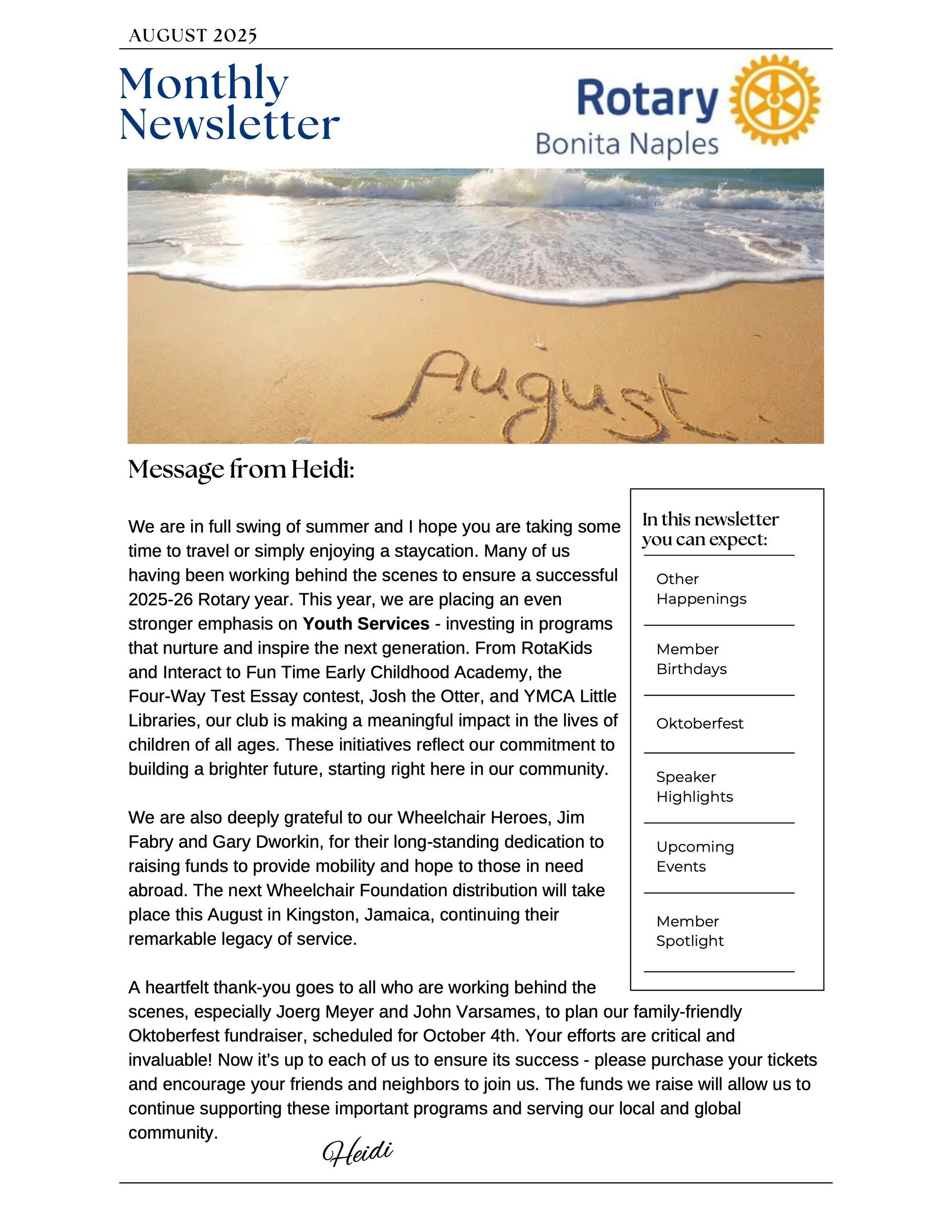 A monthly newsletter from the rotary club of buena naples