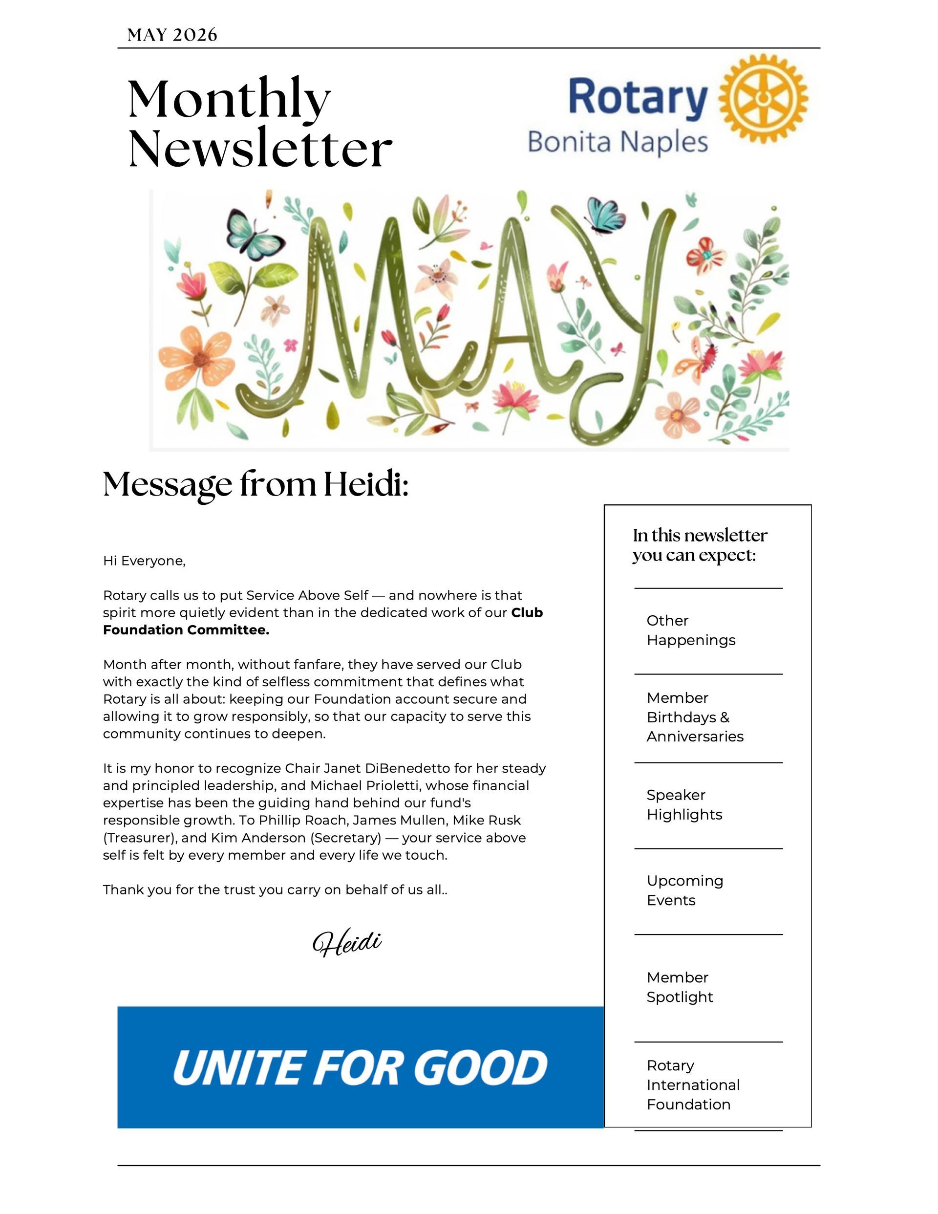 A monthly newsletter from the rotary club of buena naples