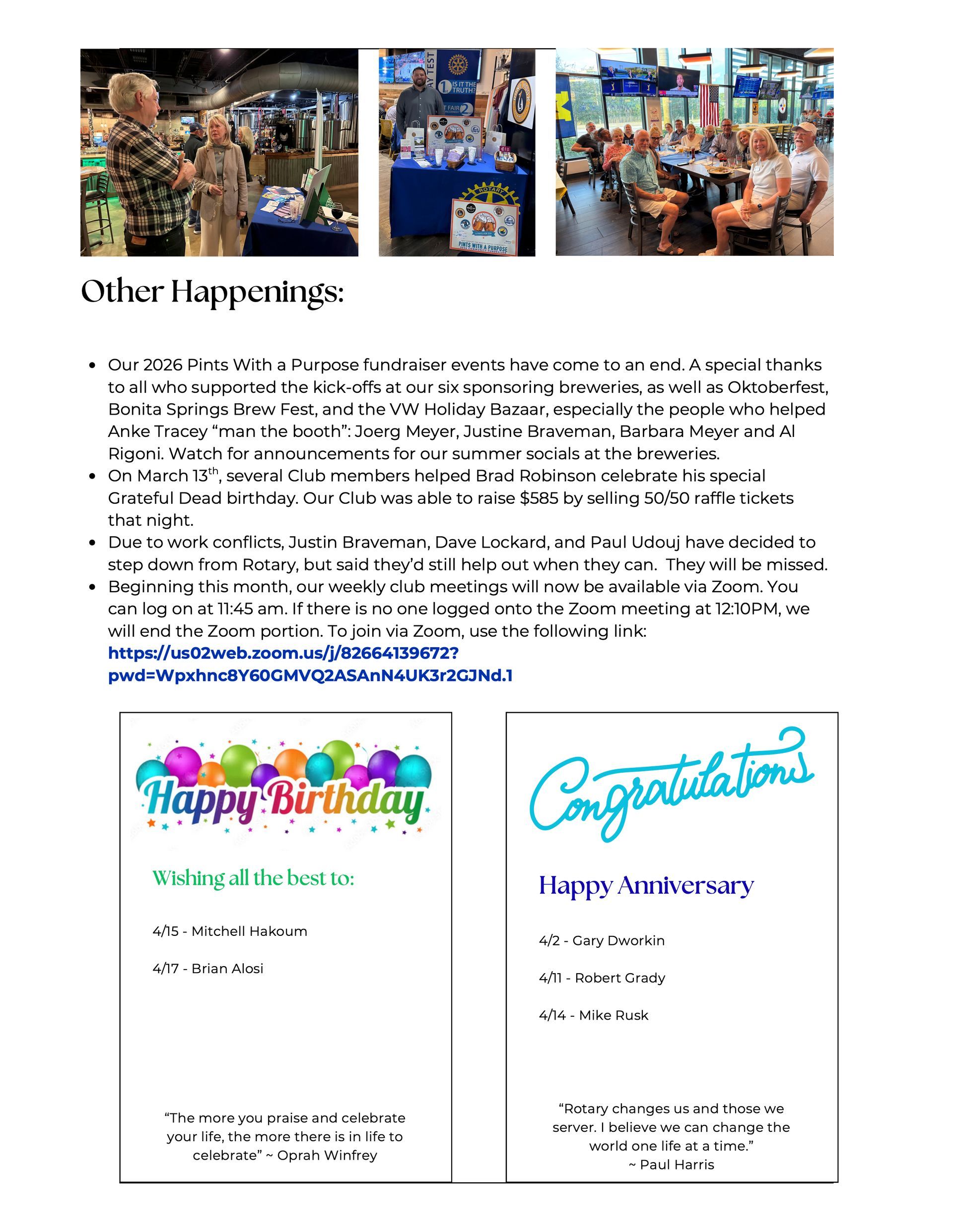 A page of a newsletter with a picture of a man and a woman.