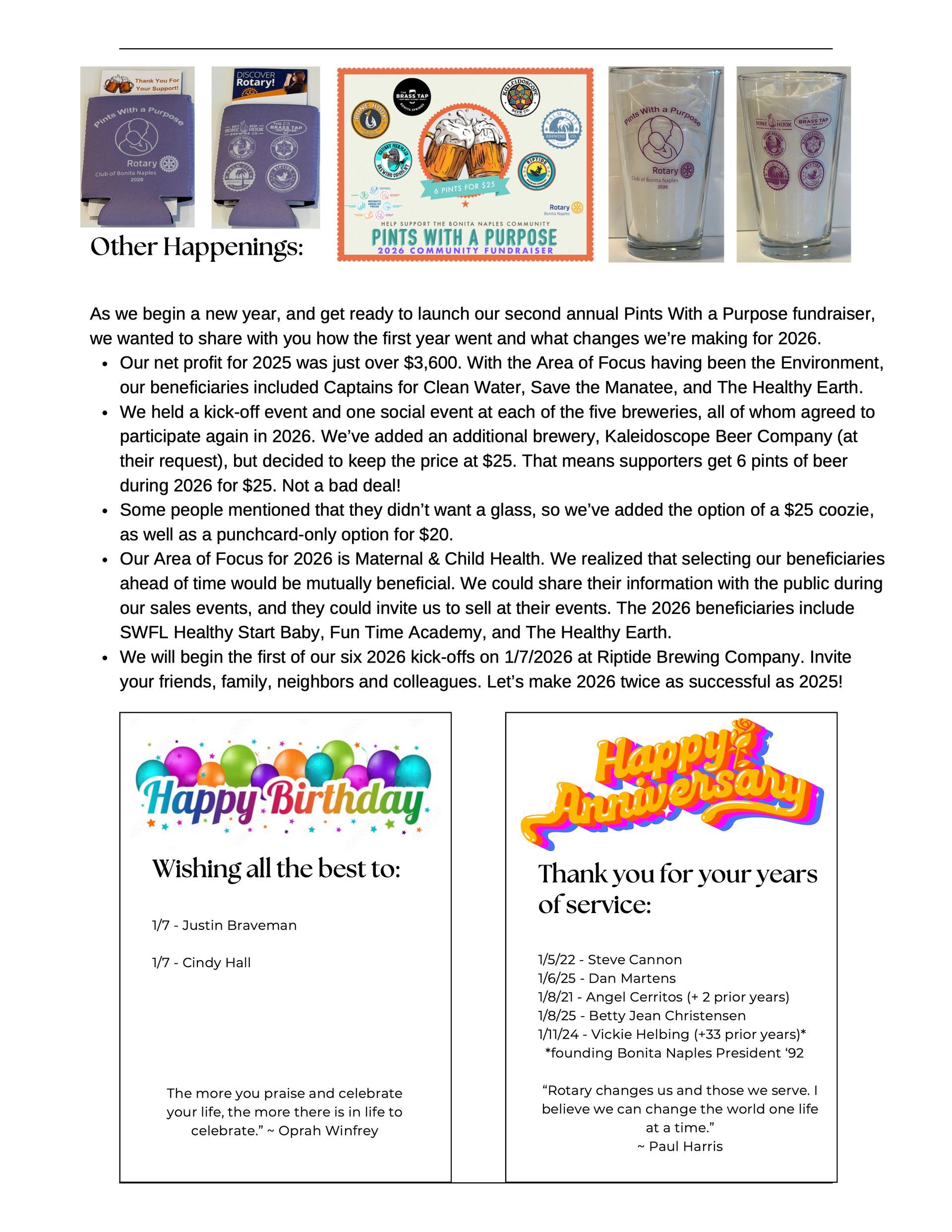 A page of a newsletter with a picture of a man and a woman.