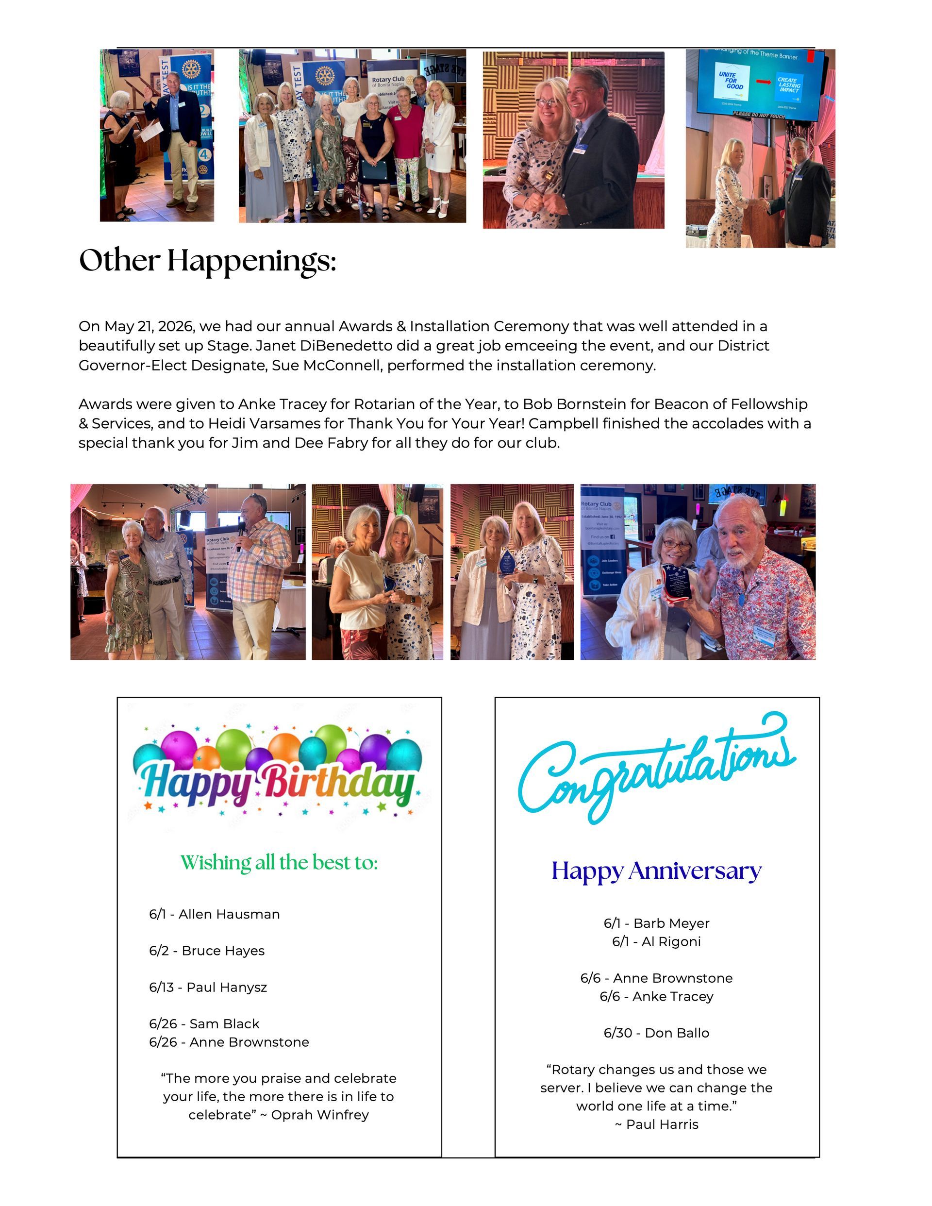 A page of a newsletter with a picture of a man and a woman.
