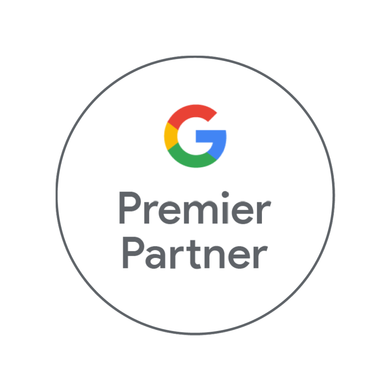 Ein Google Premier-Partner-Logo in einem Kreis auf weißem Hintergrund.