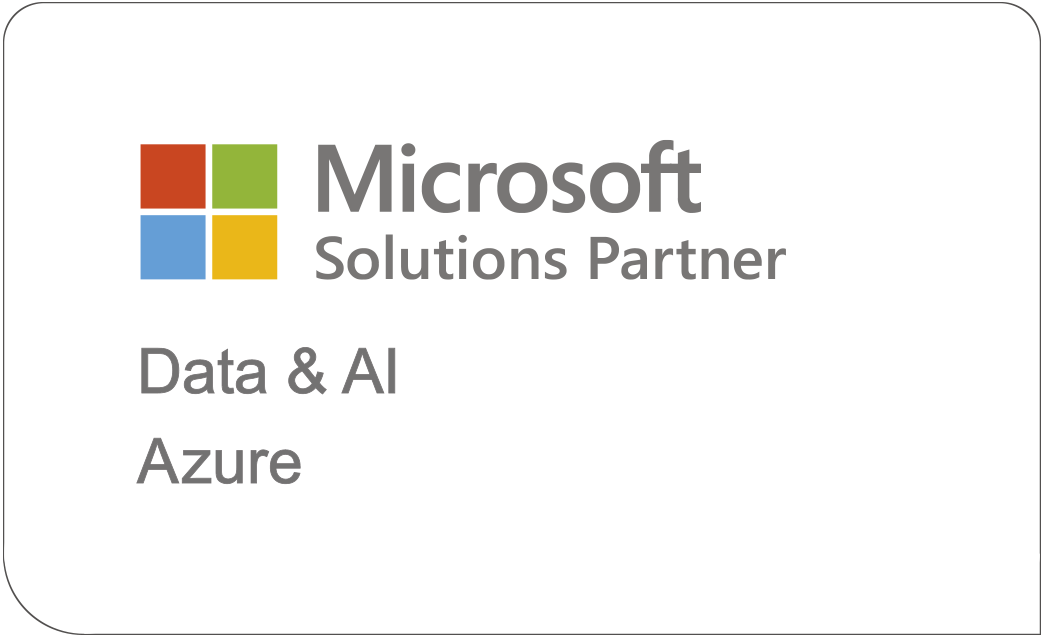 Datos de socios de soluciones de Microsoft y logotipo de inteligencia artificial de Azure sobre un fondo blanco.