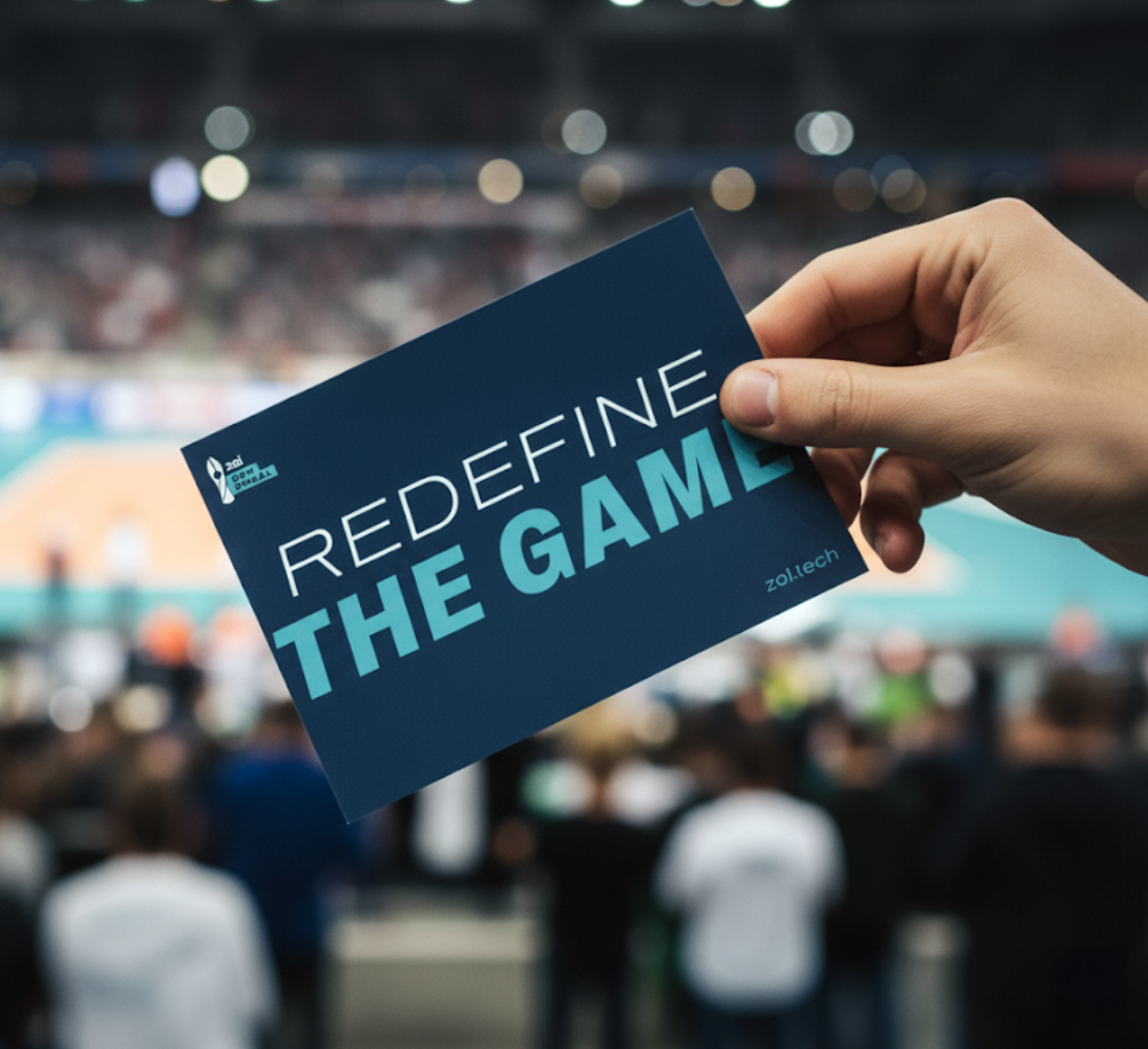 Hand holding a blue card with 