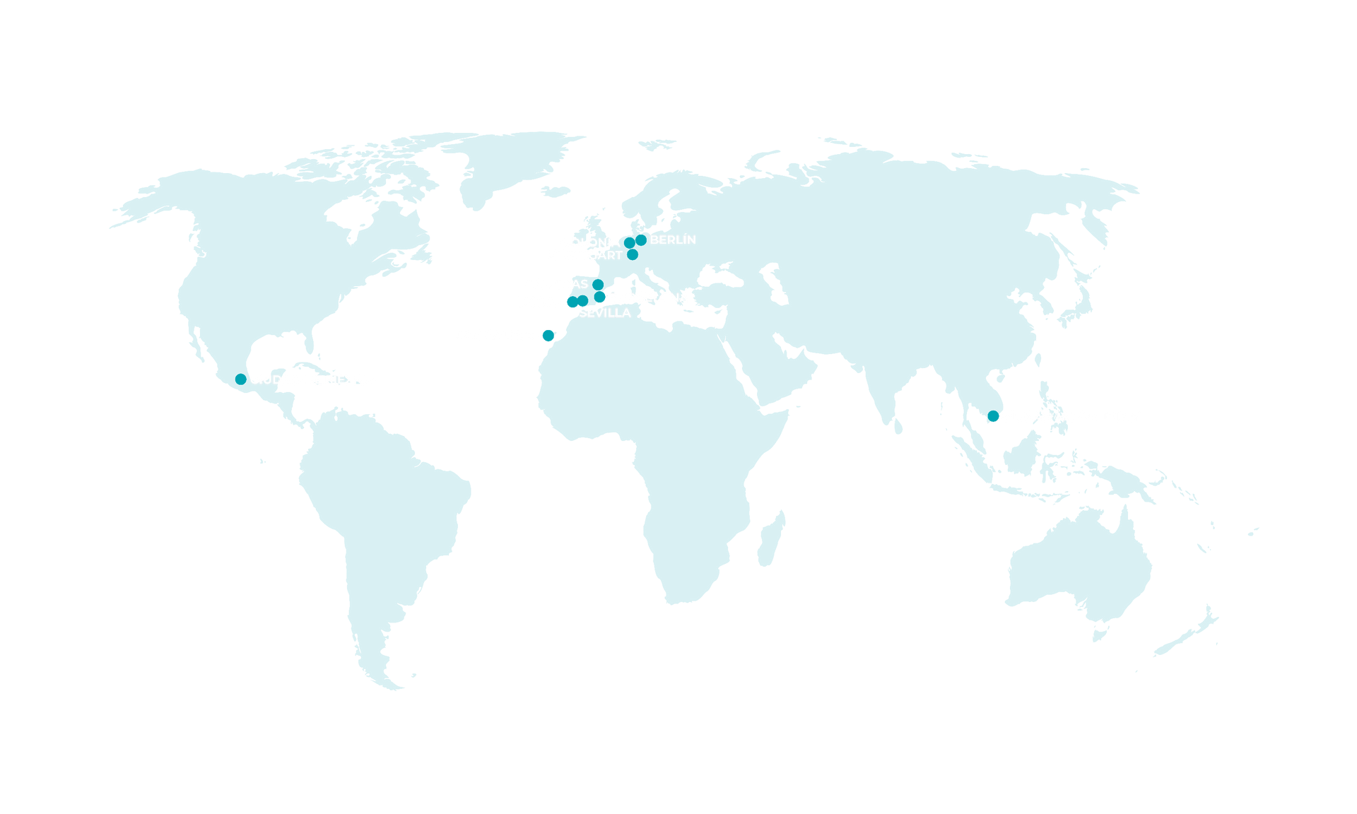 Un mapa del mundo con muchos puntos.