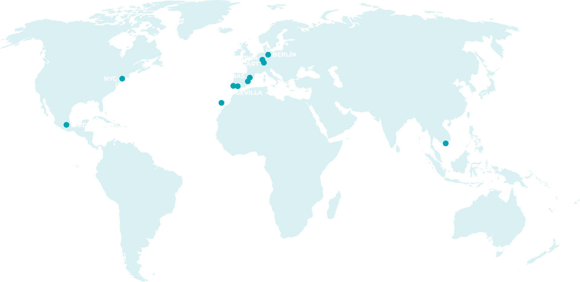 Un mapa del mundo con muchos puntos.