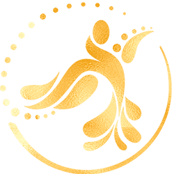 Et guldlogo med en fugl i en cirkel på en hvid baggrund.