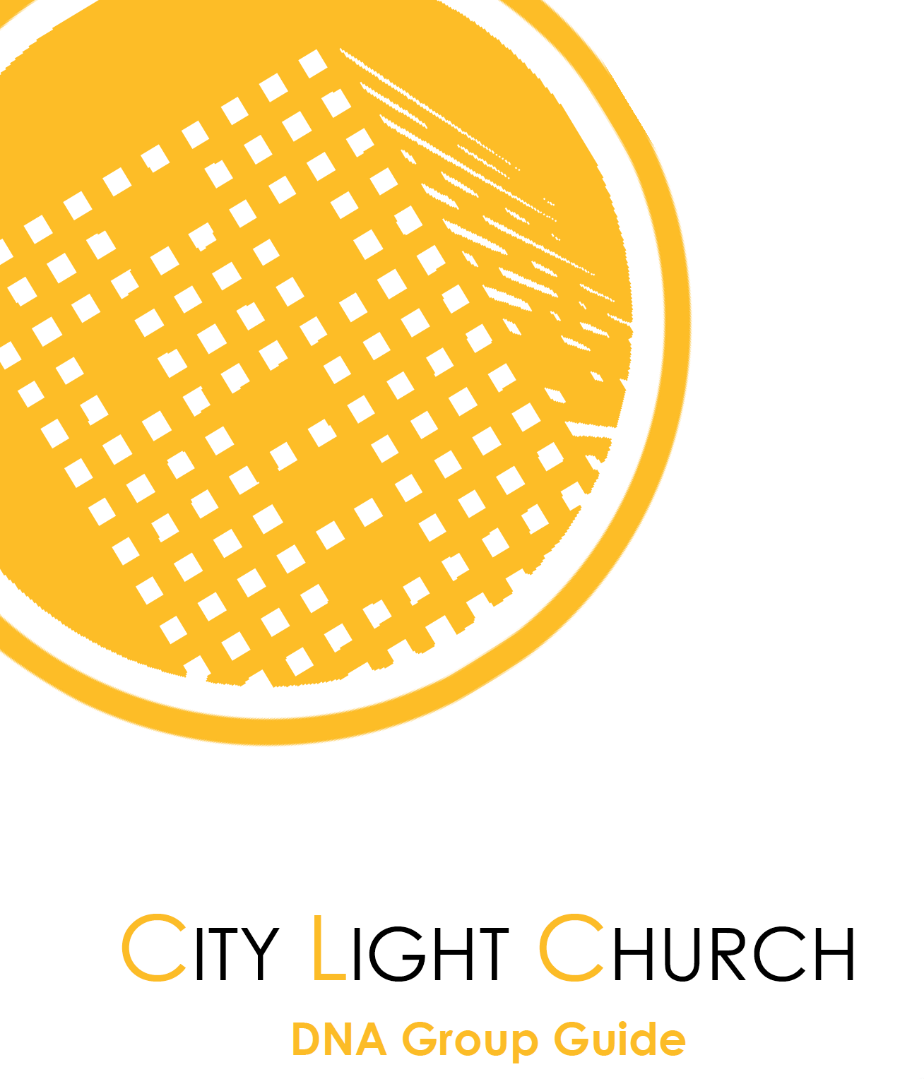 Logo for City Light Church DNA Group Guide featuring a yellow circle with a white grid pattern on a white background.