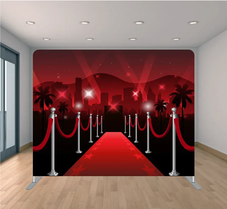 There is a red carpet in the middle of the room.