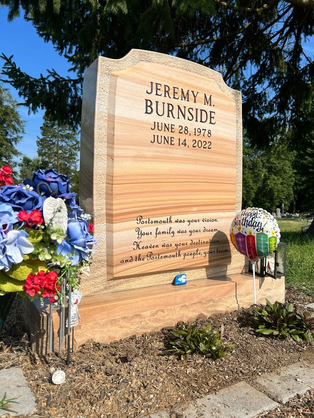 Custom granite memorial headstone by Portsmouth Monument Co.