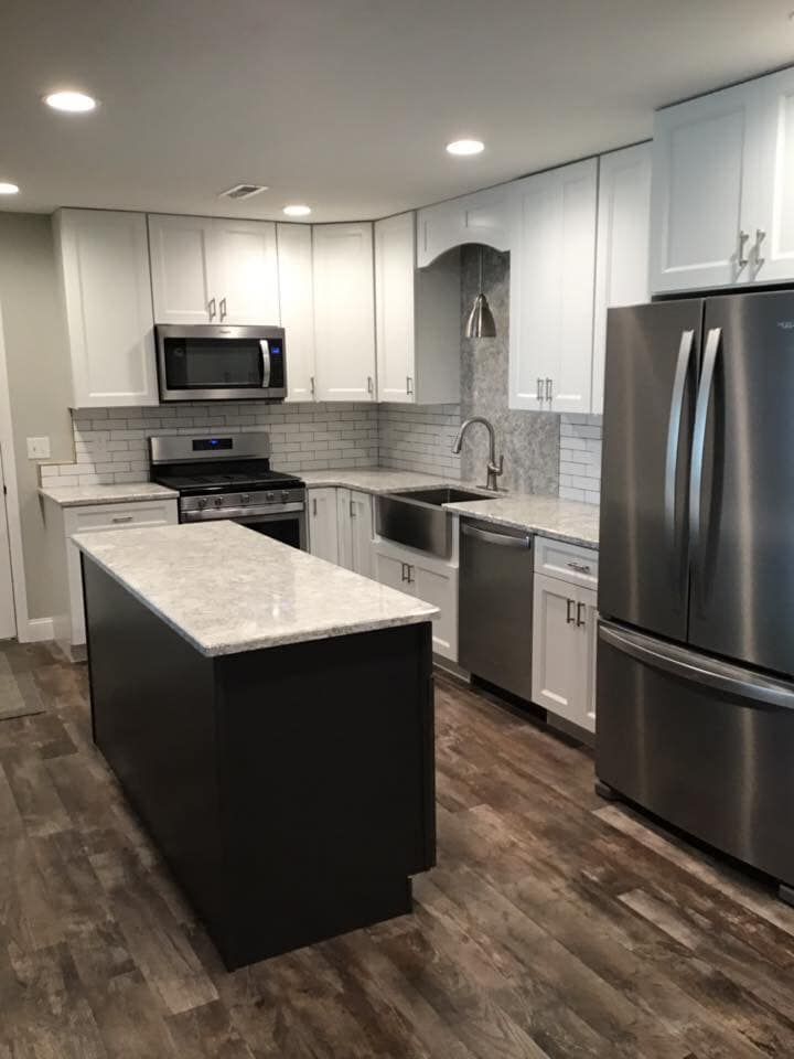 Walk-in shower with stone surround