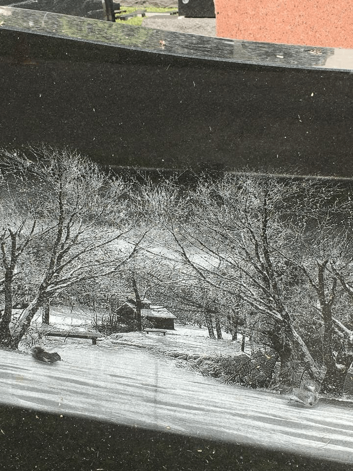 A black and white photo of a snowy landscape