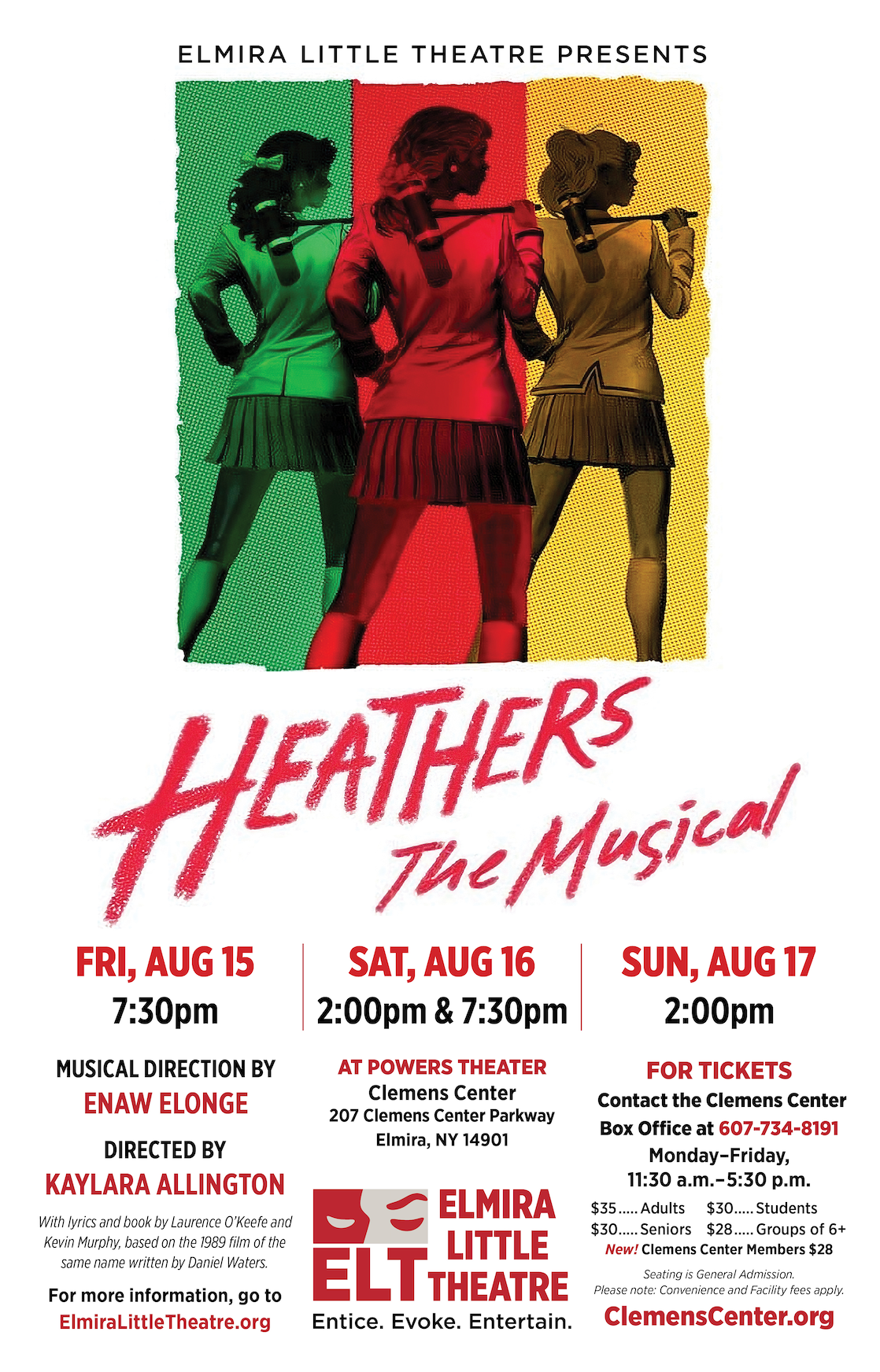 A poster for a musical called heathers the musical