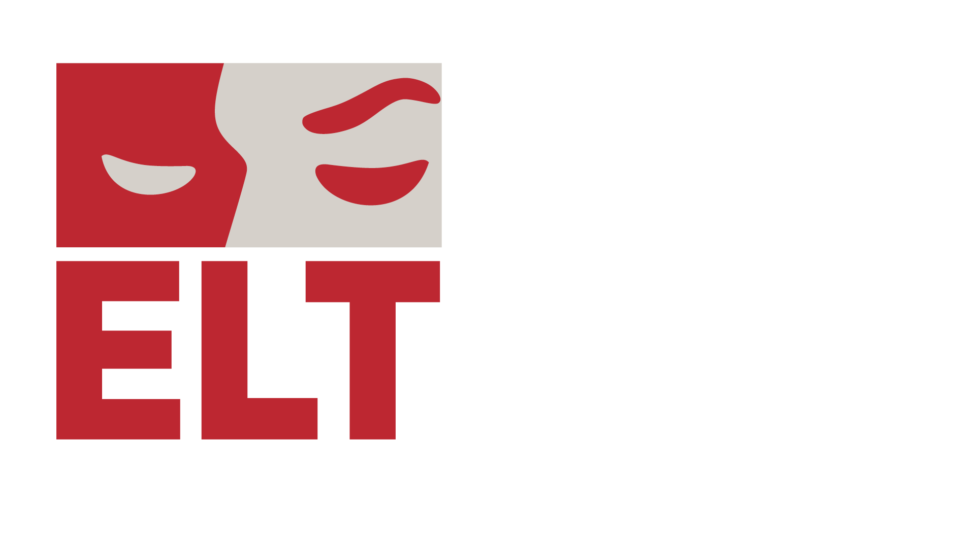 A red and white logo with the word elt on a white background.