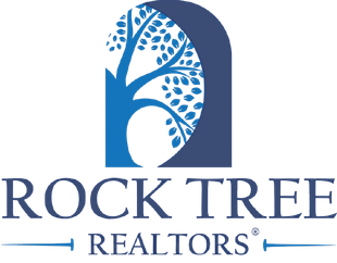Rock Tree Realtors logo with a tree inside a blue archway, with the company name below.