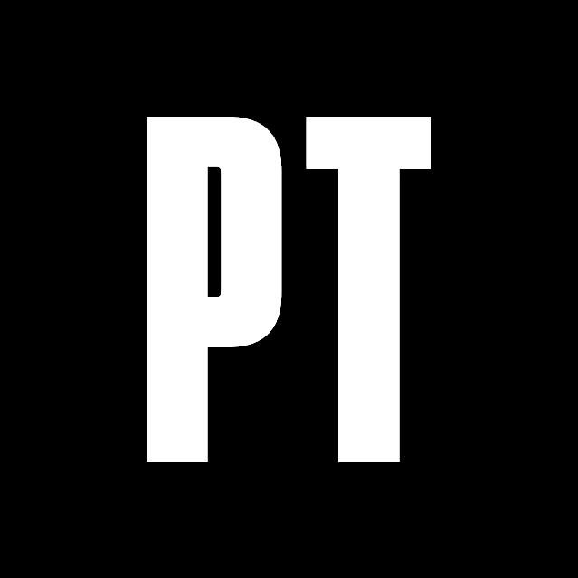 The letter pt is white on a black background.
