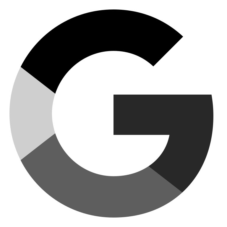 The letter g is in a black and white circle.