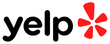 A yelp logo with a red star on a white background.